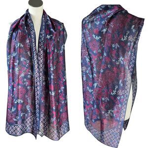 Vince Camuto Rectangular Signed Scarf 74 X 18 Floral Blue Pink White Boho Soft